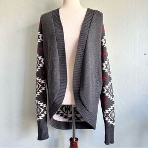 Pendleton | Women’s Hooded Open Front Cardigan Sweater Gray Red Western Aztec